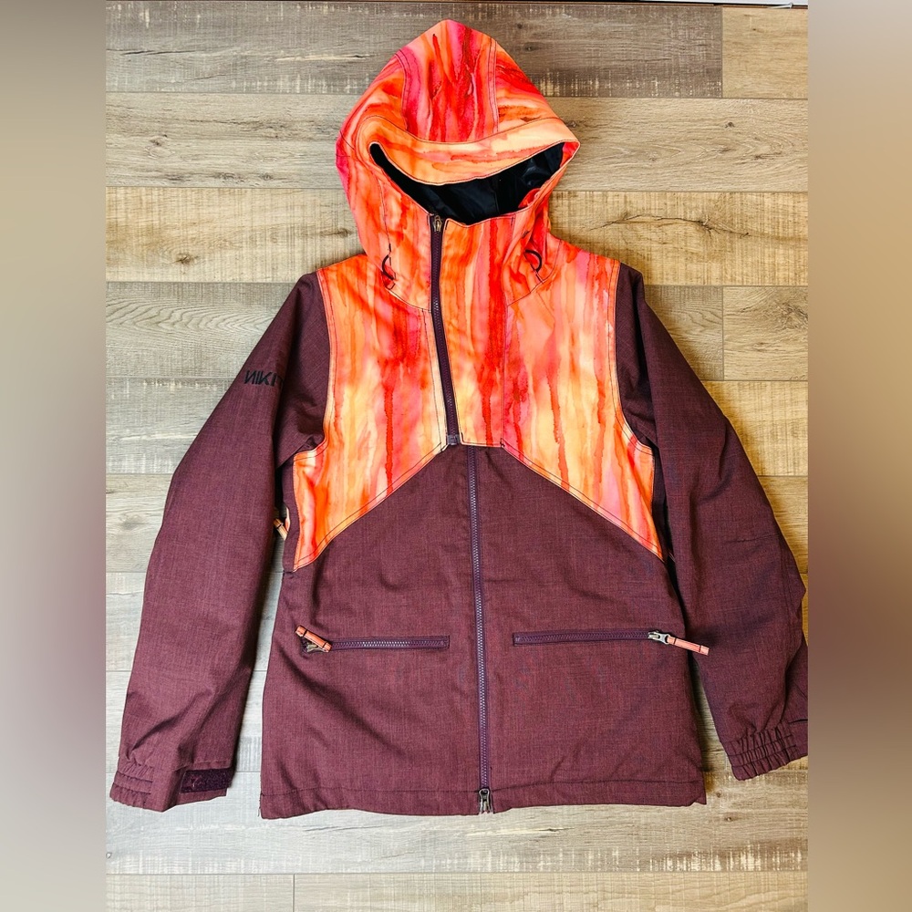 Viktos Women's Ski Jacket in Maroon with Orange Hood